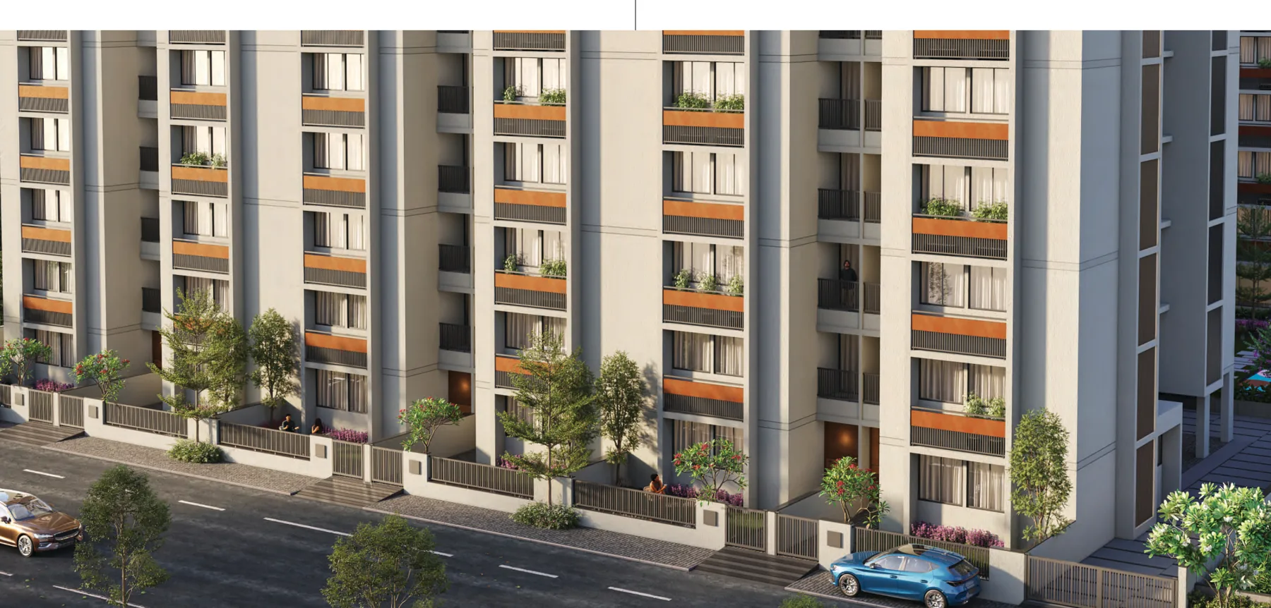 Bungalow apartment frontage and private garden entries